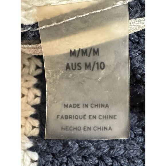 Roxy Cardigan Sweater Women's Navy Blue White Striped Classic M Long Line Cotton - Picture 6 of 9